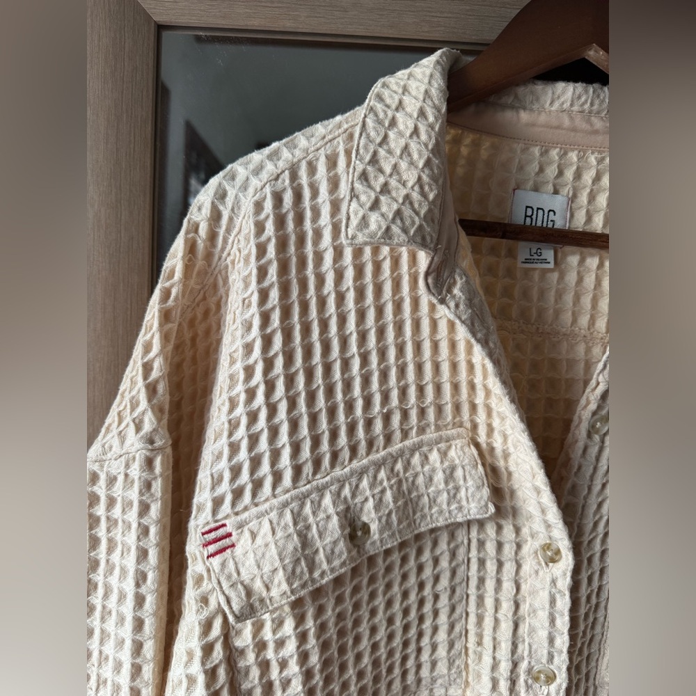 BDG Waffle Knit Jacket in Cream Large - Picture 3 of 5